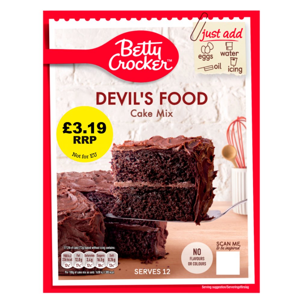 4 X BETTY CROCKER DEVILS FOOD CAKE MIX 425G £3.19PM
