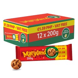 12 X MARYLAND COOKIES HAZELNUT CHOC CHIP 200G £1.29PM